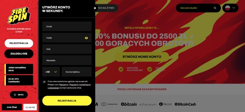 Rejestracja w Firespin z Pragmatic Play