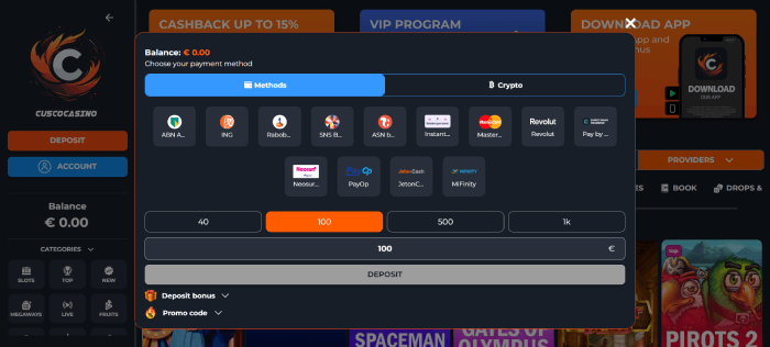 Inloggen bij top online casino CuscoCasino