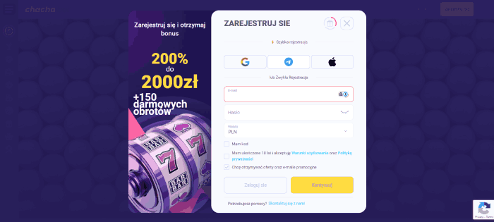 Zarejestruj się na stronie ChaChaBet