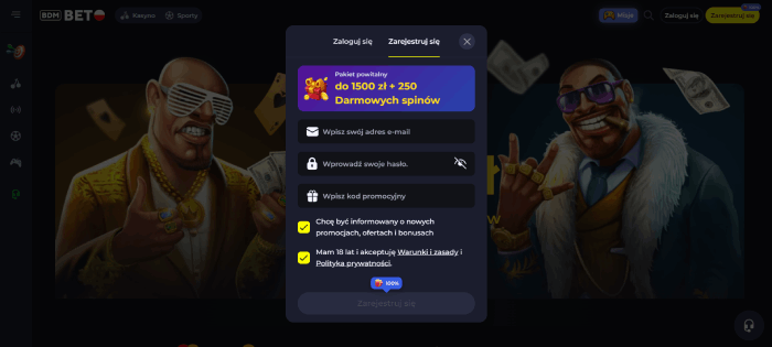 Zarejestruj się w bdmbet Online Casino android
