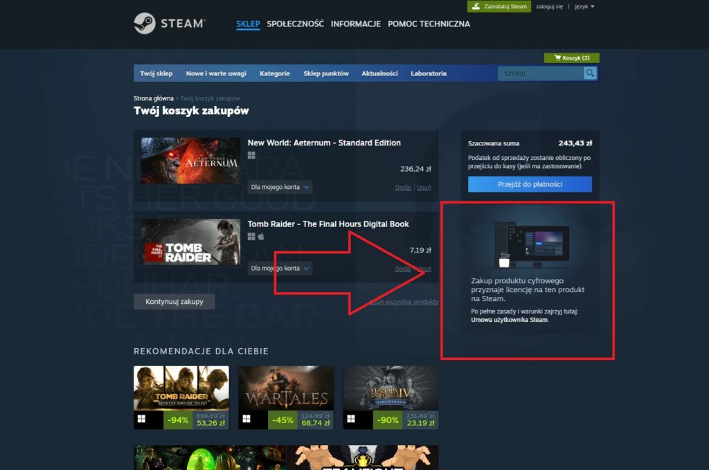 steam zakup produktu cyfrowego licencja