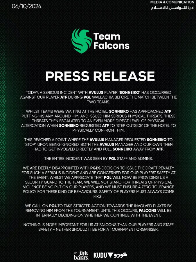 team falcons press release