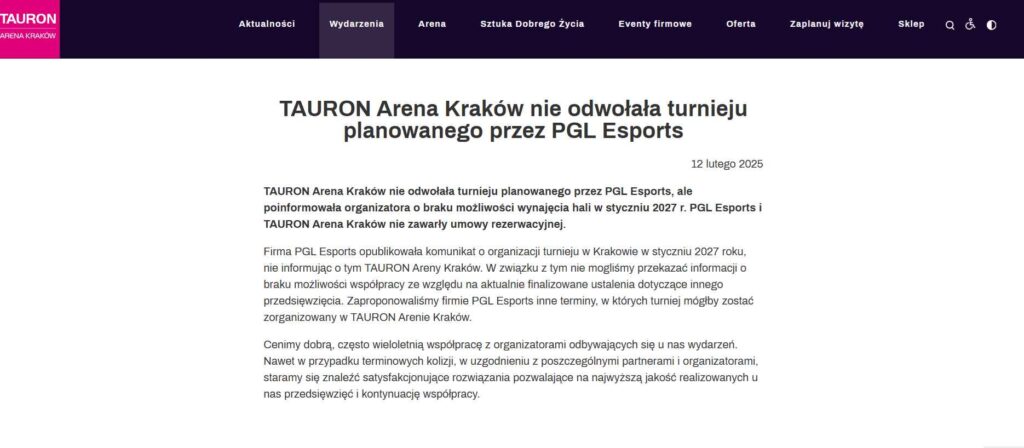 tauron arena oświadczenie w sprawie turnieju cs2