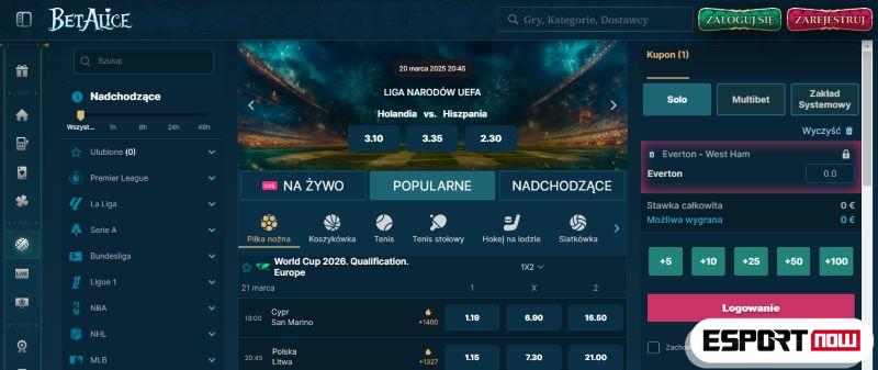 BetAlice sport Polsce bonusy