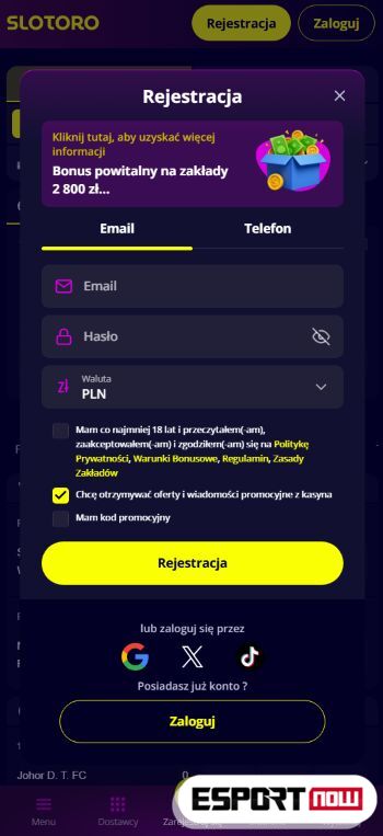 Slotoro bukmacher aplikacja rejestracja PL