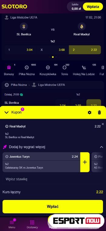 Slotoro bukmacher aplikacja rynki zakładów PL