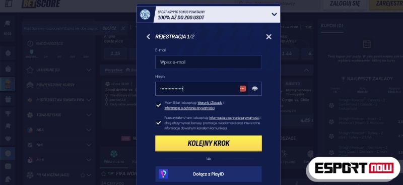 Rejestracja w najlepszym kasynie z bonusem BetScore