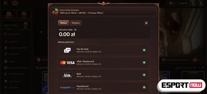 Wpłać minimalny depozyt w wysokości 20 zł do kasyna online.